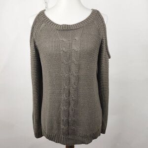 Alya Sweater Knit Olive Green Cold Shoulder Pullover Long Sleeve Womens M